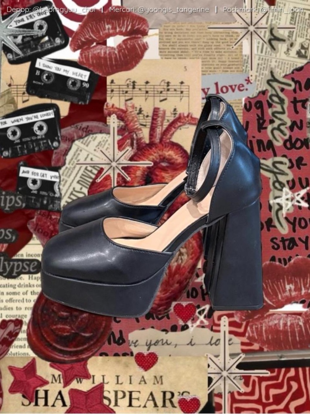 Black faux leather platform heels